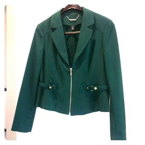 White House Black Market Green Zip Blazer 12 EUC